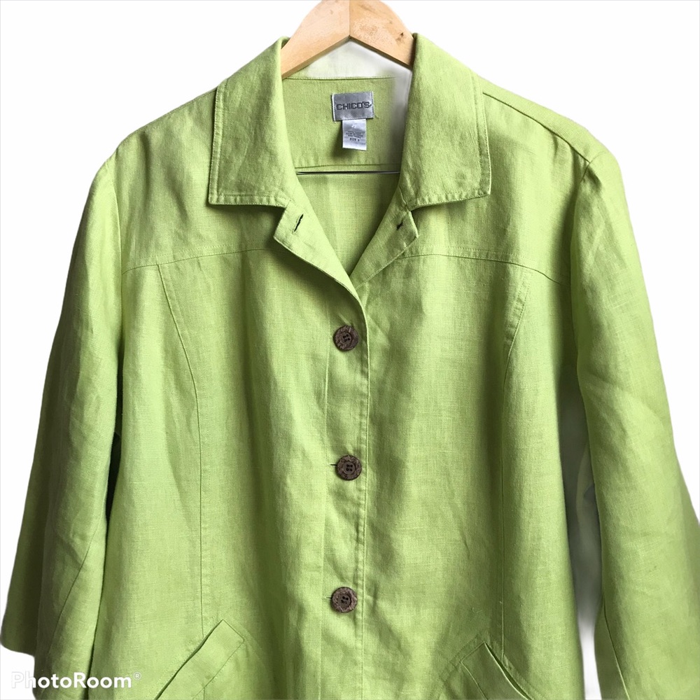 Chico’s 100% Linen Button Front 3/4 Sleeve Blazer - Picture 2 of 13